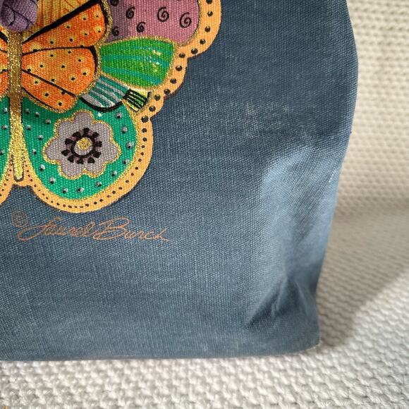 Laurel Burch Blue Denim Purple Drawstring Pull Handpainted Butterfly Backpack - Picture 4 of 13